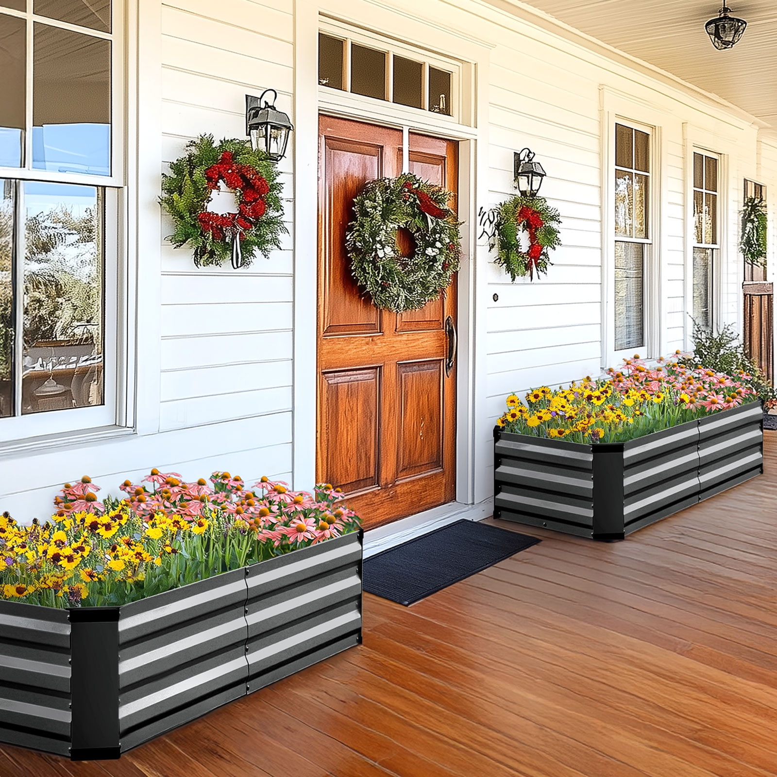 King Bird 4x2x1 ft Galvanized Metal Raised Garden Bed with Bottom Closed - Elevated Planter Box for Indoor, Outdoor, Patio & Balcony Gardening Dark Gray