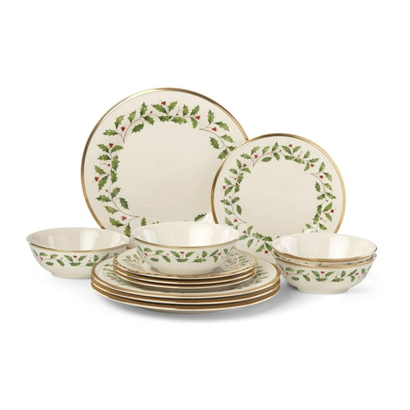 Juego de platos y cuencos de porcelana Lenox Holiday de 12 piezas