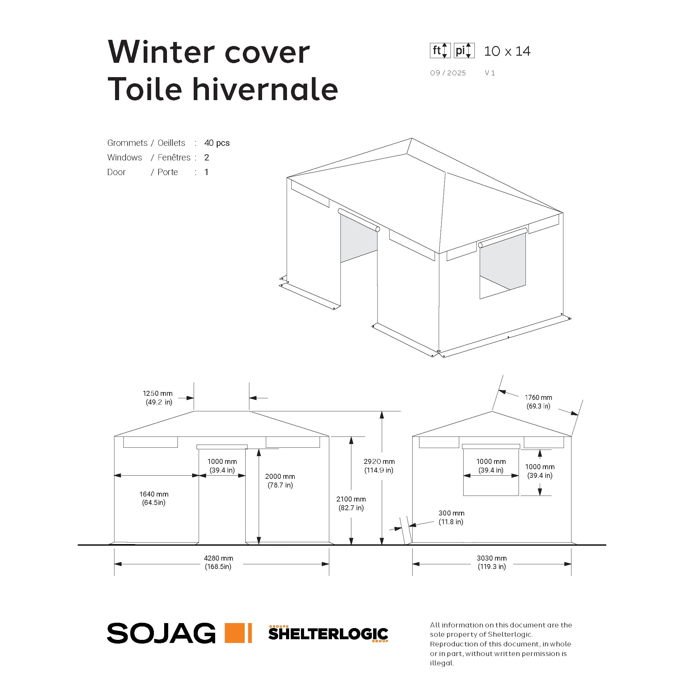 Sojag 10 x 14 x 10 ft Grey Winter Cover For Gazebos