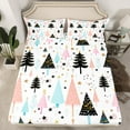 thumbnail image 2 of Feelyou Cartoon Xmas Tree Bed Sheets for Teens, Cute Christmas Stars King Sheets, Happy New Year Sheet Set, Super Cozy Room Decor, 4pcs, 2 of 7