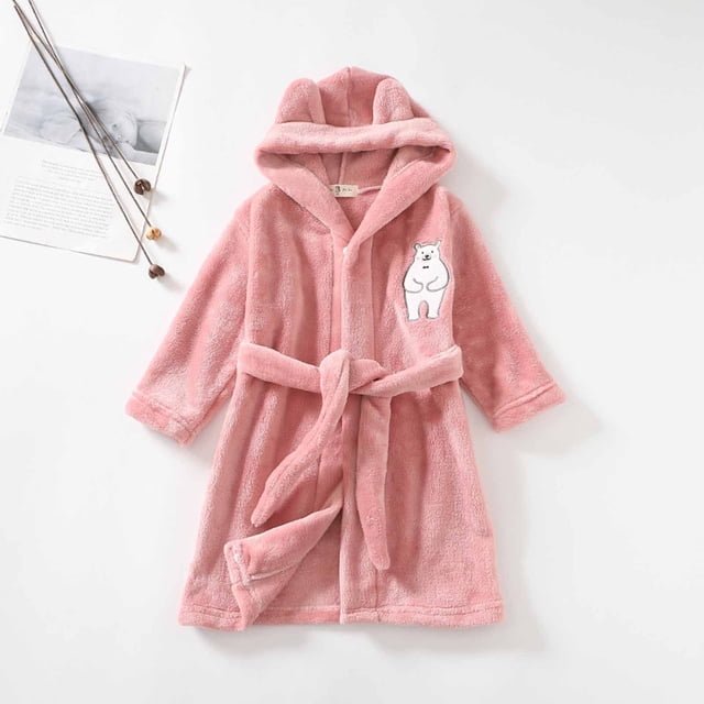 LSLJS Boys Girls Robe Kids Flannel Hooded Bathrobe Sleepwear Toddler Plush Robes With Belt, Kids Robe