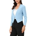 thumbnail image 4 of Blazer de oficina para mujer sin cuello, traje casual de negocios, blazer corto, L azul cielo, 4 of 6