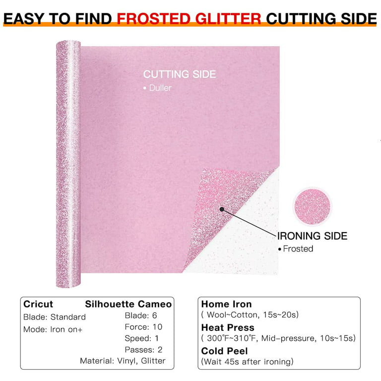 HTVRONT 10 x 8FT Glitter Pink Heat Transfer Vinyl Iron on T-shirt HTV  Vinyl for Cricut & All Cutter Machine 