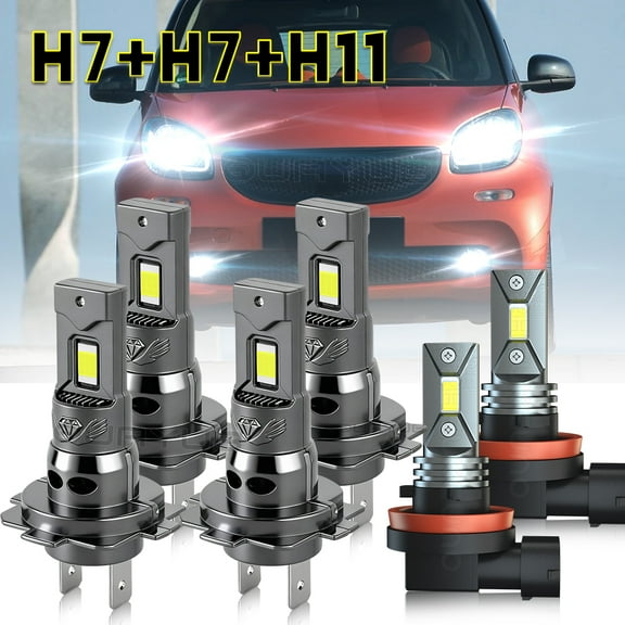 Quayub LED Headlight High Low Beam   Fog Light Bulbs Combo 6500K For Smart Fortwo 2008-2015,Pack of 6
