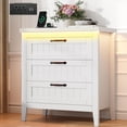 thumbnail image 5 of Modern White Bedside Table with LED Light & Charging Station - 3 Drawer Dresser for Bedroom Storage - Ample Wooden Chest - White, Three Drawer Cabinet, 5 of 6