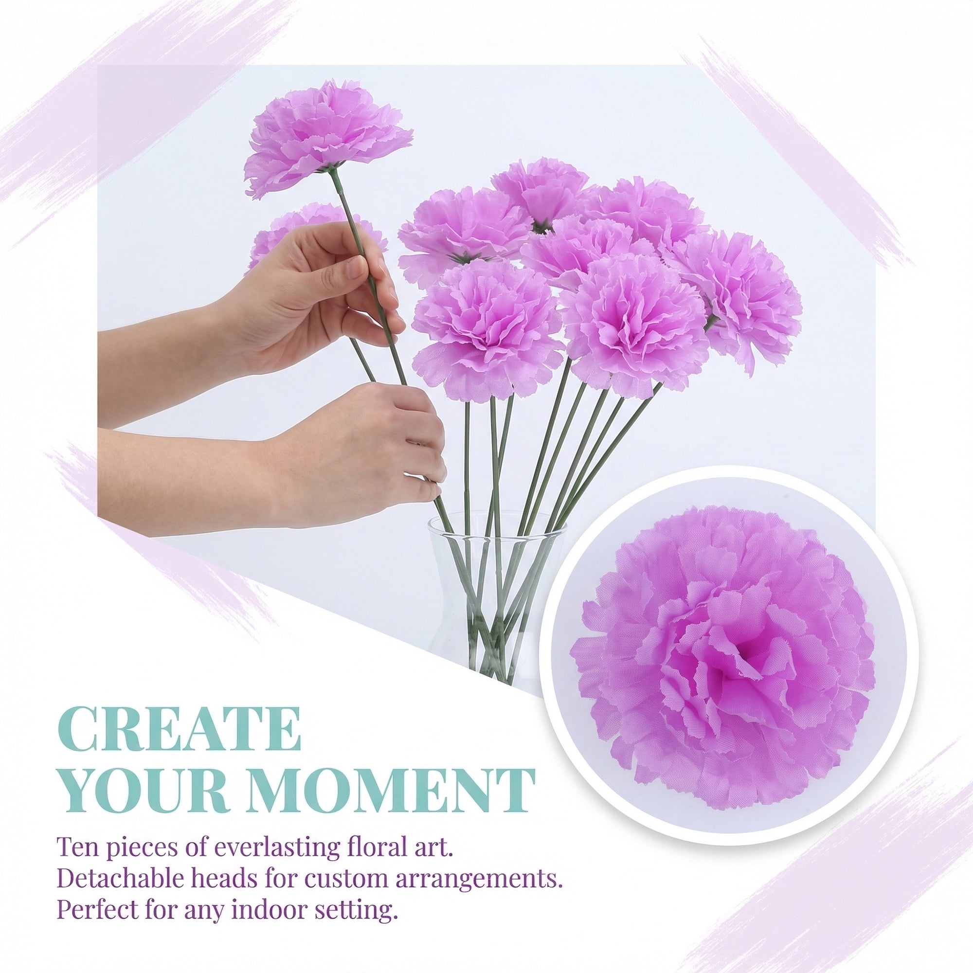 Unique Bargains Artificial Silk Carnation Bouquets with Detachable Heads Purple 5.9 in