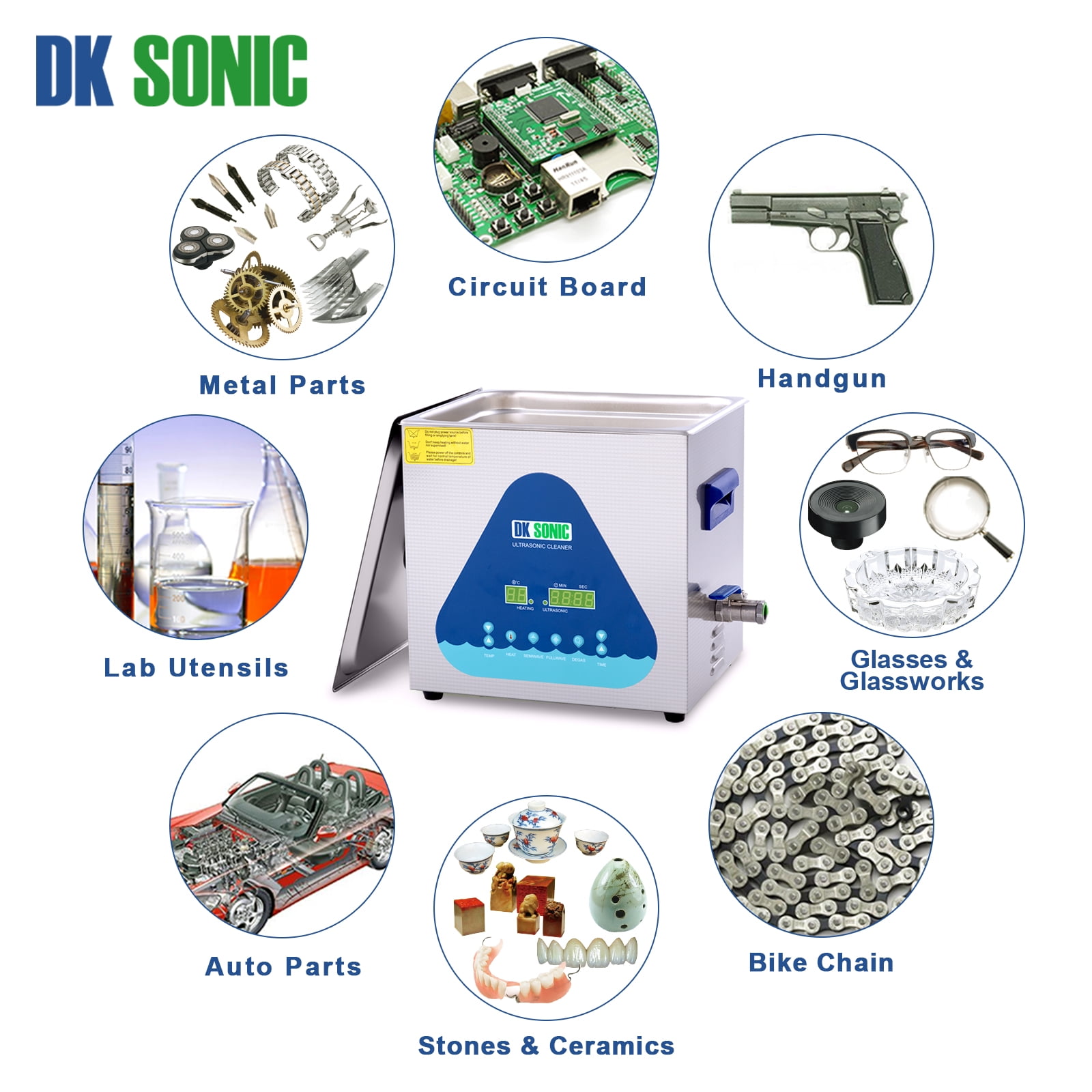 DK SONIC Touch Ultrasonic Cleaner with Heater，Digital Timer and