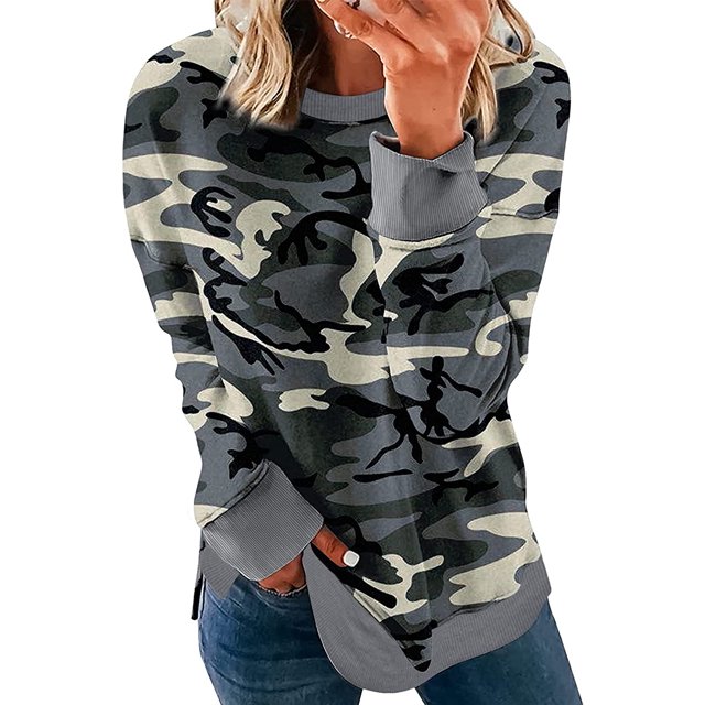 Sweat-shirt Décontracté à Col Rond à Manches Longues Imprimé à Rayures et Mollet