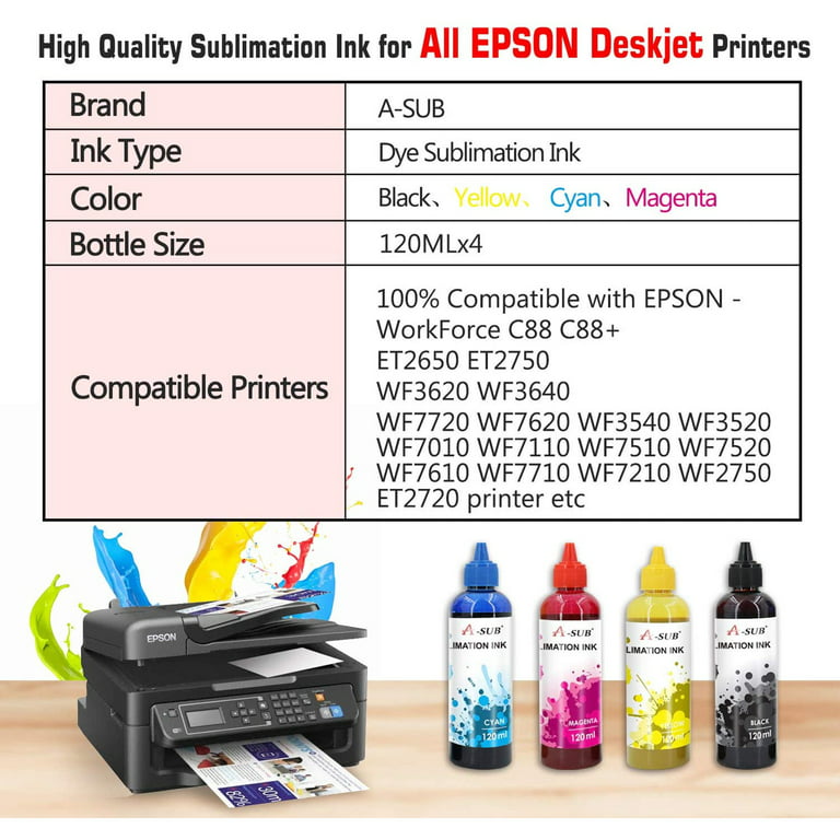 Bundle Kit A-SUB Sublimation Paper 8.5x11 105g and A-SUB Sublimation Ink  for All Epson Ecotank ET-2400 ET-2803 ET-2800 2850 4800 2720 2760 etc  Printers 