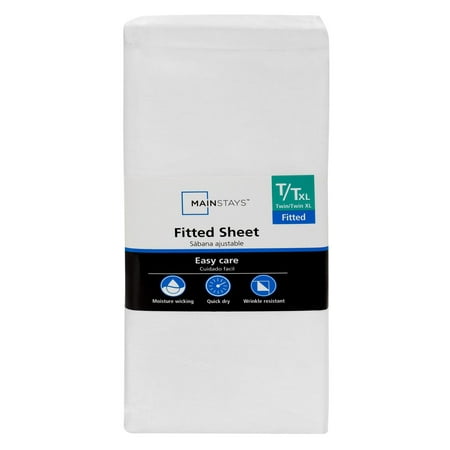 Mainstays 300TC Cotton Rich Percale Easy Care Bed Sheet Set, Arctic White Twin/Twin XL Fitted Sheet
