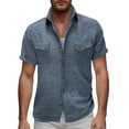 thumbnail image 2 of PiGOGI Men's Casual Short Sleeve Shirt Double Pocket Button Down Collar Beach Summer Top Navy XL, 2 of 5