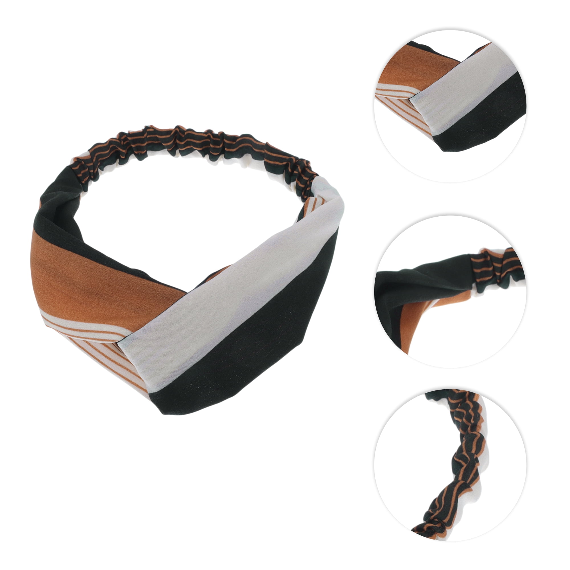 Unique Bargains Fashion Pinstripe Pattern Cross Elastic Hairband 1 Pc Dark Green Khaki