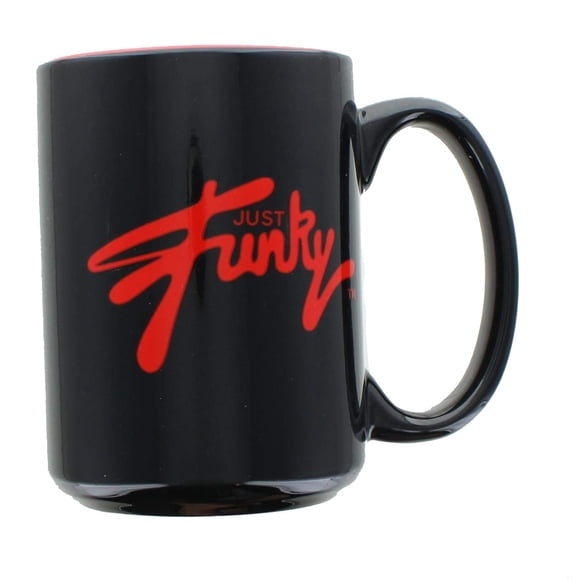 Taza de café JUST FUNKY Logo 473 ml de cerámica negra