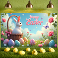 thumbnail image 5 of Pink Cherry Blossom Happy Easter Banner Bunny Ear Design Easter Backdrop Colorful Easter Eggs Themed Spring Easter Display for Easter Party Spring Celebration Photo Shoot, 5 of 9