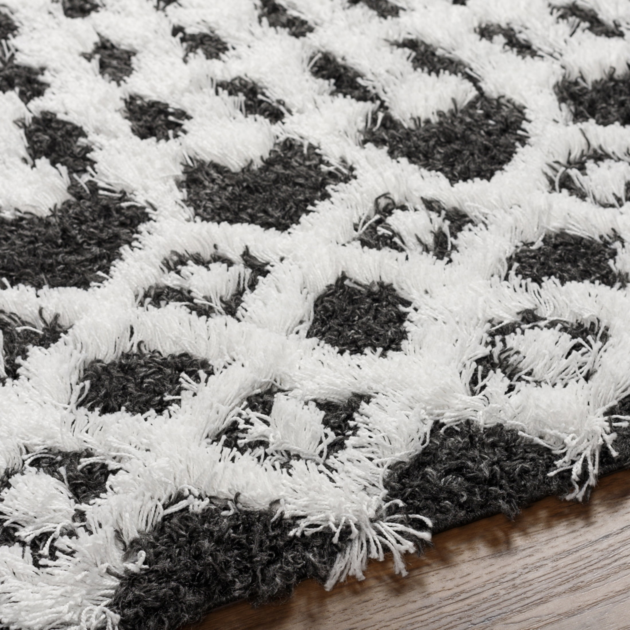 Livabliss Area Rugs for Living Room, 7x9 Urban Shag Global Black Rug, Bedroom Dining Room Home Decor Stain Resistant Carpet (6'7" x 9'6")