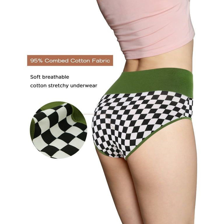 INNERSY Womens Underwear Cotton High Waisted Briefs Vintage Sporty Panties  5-Pack (M, Neo Vintage)
