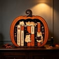 thumbnail image 6 of Halloween Wooden Pumpkin Bookshelf Decor, Rustic Pumpkin Tabletop Ornament with Fall Design, Seasonal Home Decoration for Shelf Mantel Desk Living Room Office Party Display, 6 of 6