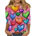 thumbnail image 2 of Yteetum Valentines 3/4 Sleeve Tops for Women Oversized Crewneck Valentine's Day Graphic Printed Short Sleeve T Shirt Womens Casual Round Neck Loose Comfy Loves Heart Print Three Quarter Sleeve Shirts, 2 of 6