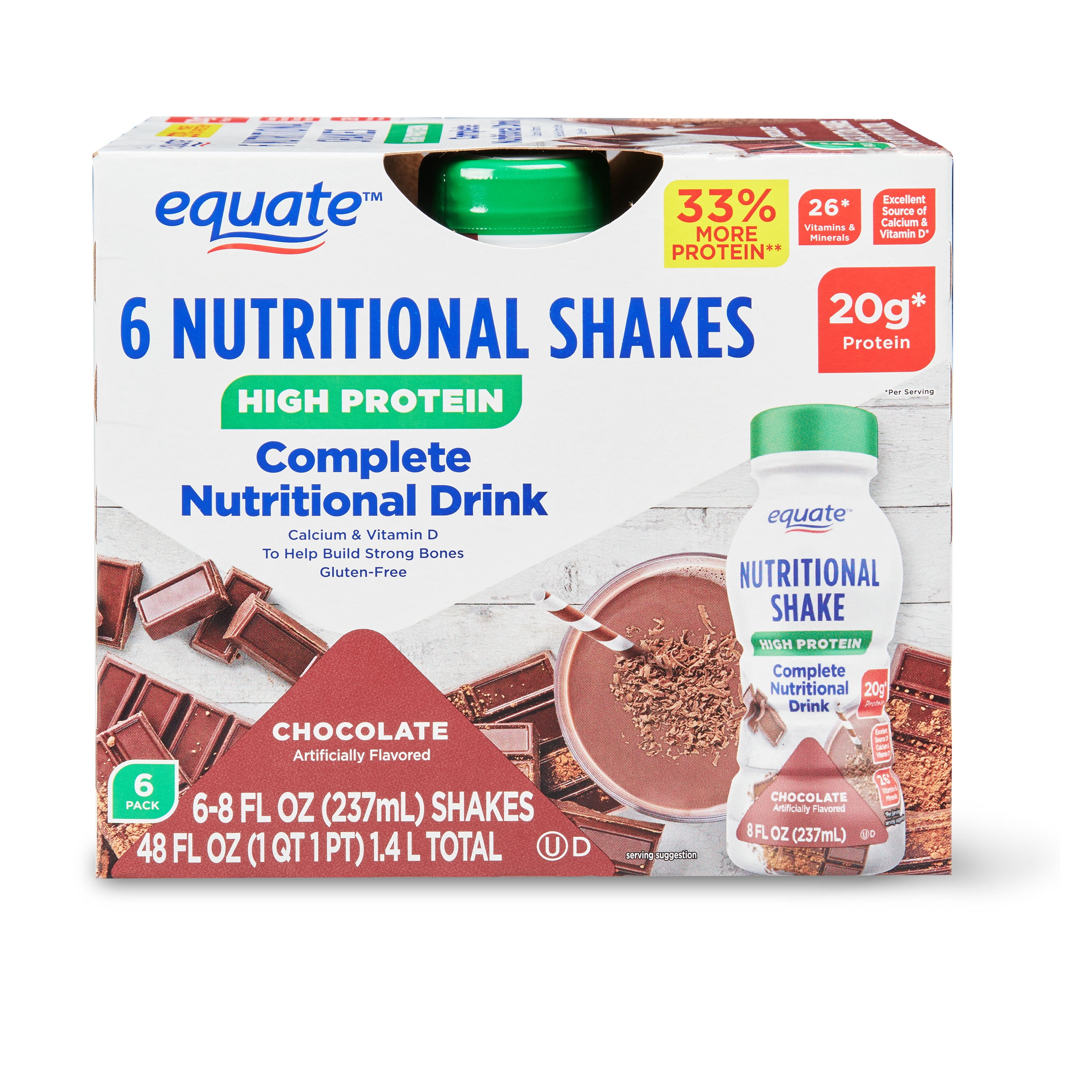 Equate Nutritional High Protein Shakes, Chocolate, 6 Count Walmart