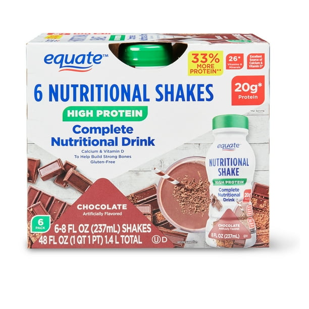 Equate Nutritional High Protein Shakes, Chocolate, 6 Count Walmart