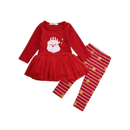 

Lazybaby Infant Toddler Baby Girl Christmas Outfits Long Sleeve Ruffle Tops Girls Pants Sets