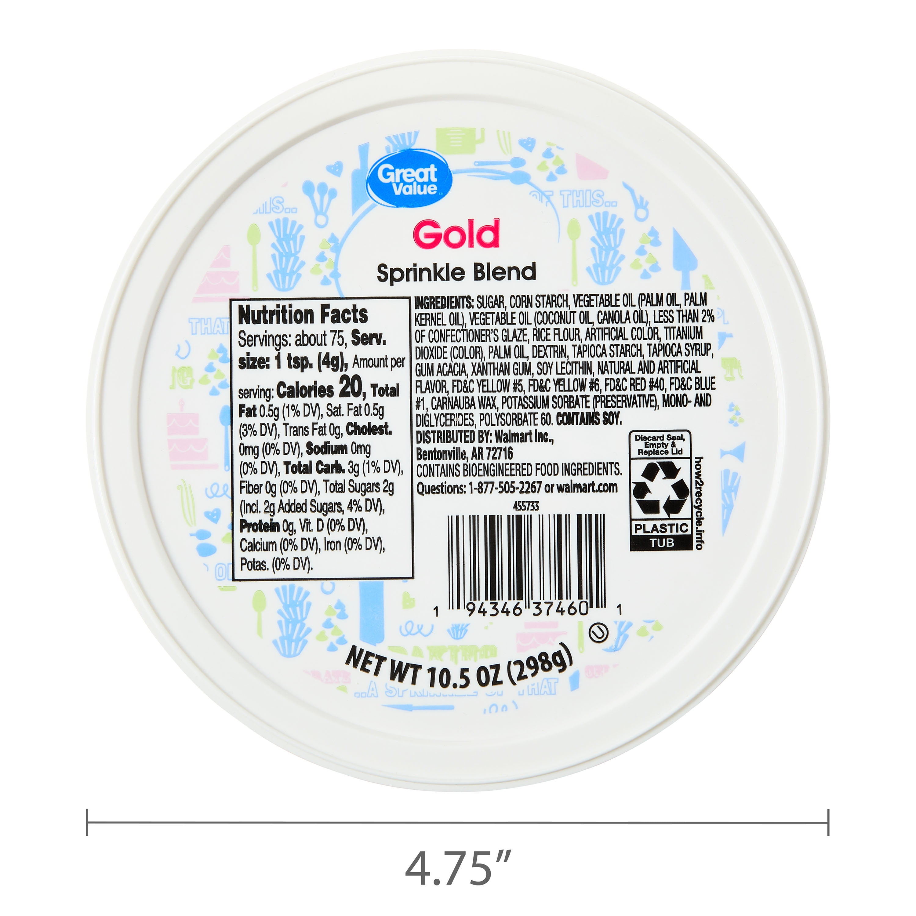 (2 pack) Great Value Gold Sprinkle Blend, 10.5 oz Tub