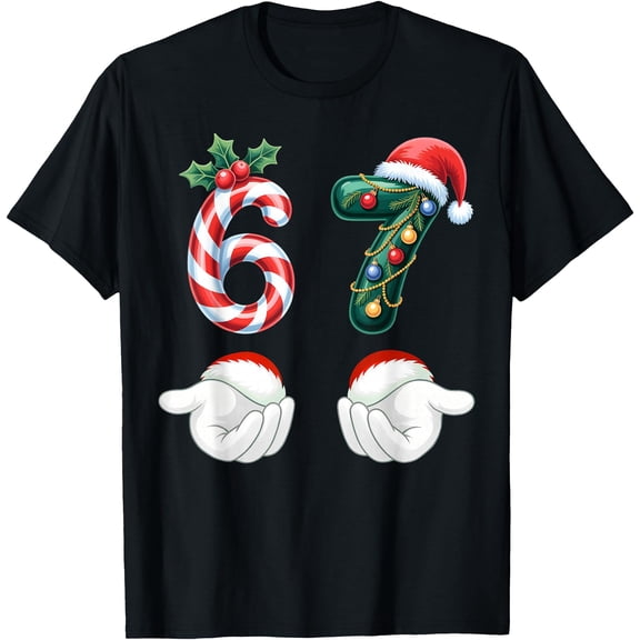 Funny 67 Christmas Pajamas Six Seven Meme 6 7 Elf Santa Xmas T-Shirt Tee