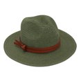 thumbnail image 1 of Sombrero de jazz para mujer de ala ancha, de piel sintética, con cinturón decorativo, sombrero de paja para la playa, tamaño ajustable, protección UV, plegable, sombrero de verano, 1 of 8