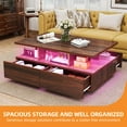 thumbnail image 3 of Craftian Living Room Rectangle Center Table with LED Lights & Storage Drawers, Rustic Coffee Table with Open Shelf, Walnut, 3 of 8
