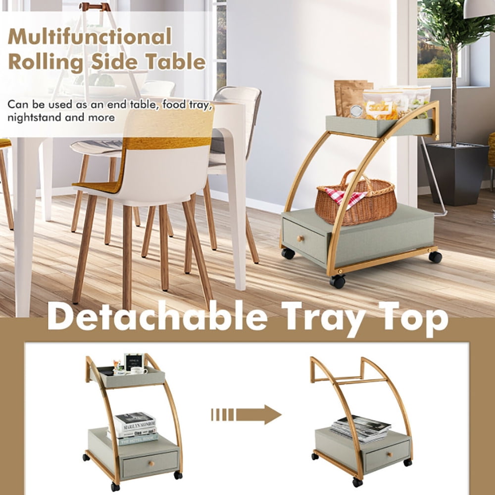 Finihen Rolling End Table, Modern 2-Tier Rolling End Table with Tray Top and Pull-Out Drawer, Sofa Side Table, Bed Side Table, for Living Room, Bedroom, Gray Finihen Rolling End Table, Modern 2-Tier Rolling End Table with Tray Top and Pull-Out Drawer, Sofa Side Table, Bed Side Table, for Living Room, Bedroom, Gray