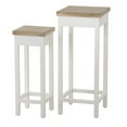thumbnail image 1 of Comfy Cottage Pedestal Tables, Set of 2, Square Top, Fir Wood, Rustic Nut Brown Top, White Base, 31.5 and 25.5 Inches Tall, 1 of 5