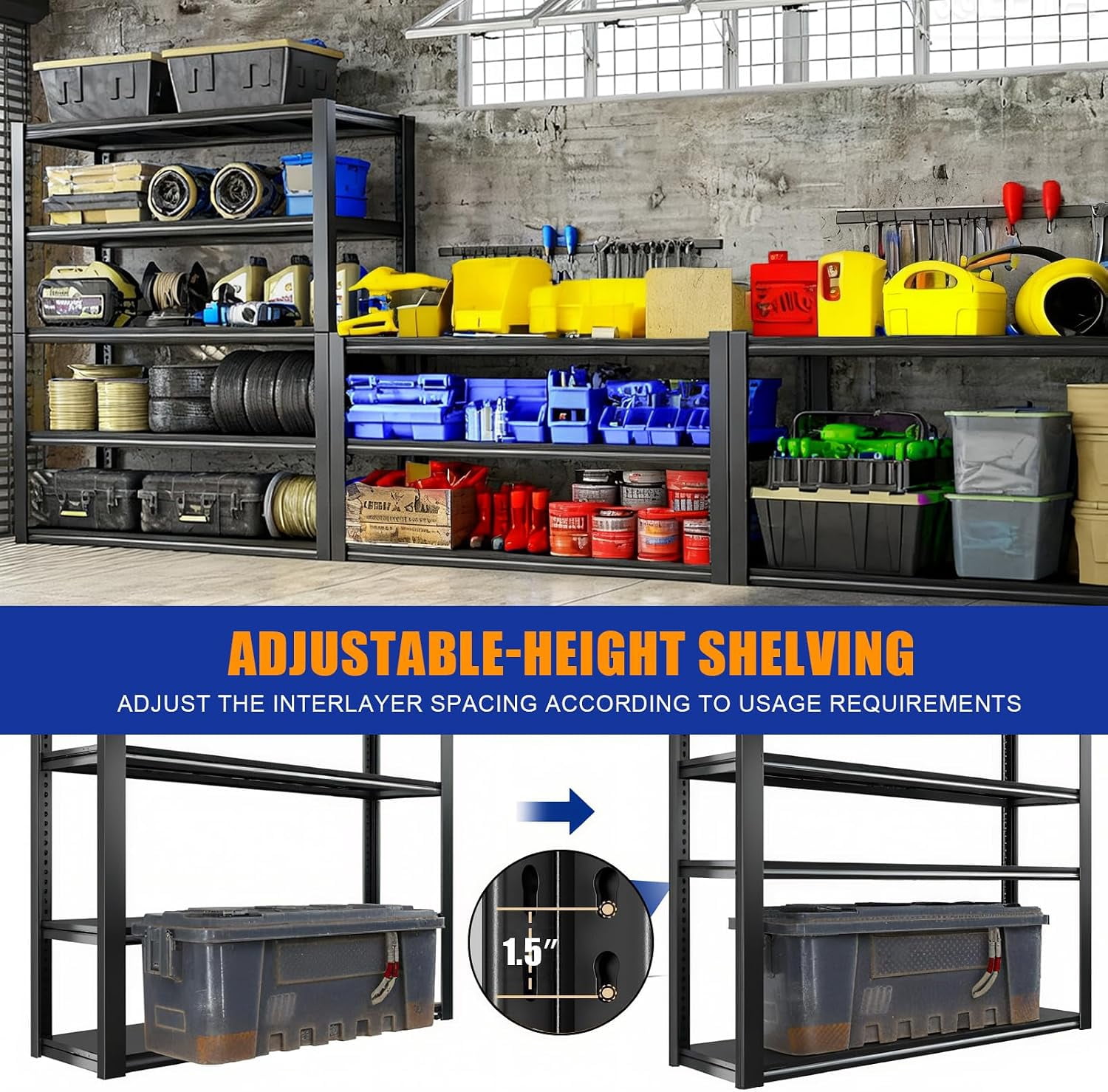 AISWORD 5-Tier Heavy Duty Garage Storage Shelving Unit,3500 LBS Capacity,Adjustable Industrial Metal Metal Rack for Warehouse & Basement,24"D x 55"W x 84"H