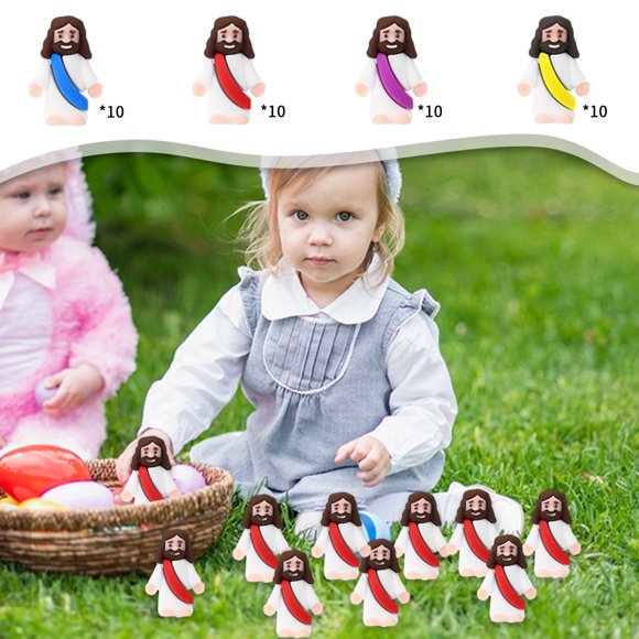 10 Pcs Little Jesus Figurine Easter Gifts Miniature Jesus Doll Tiny Jesus Figurine to Hide and Seek Classic Religious Gifts Christ Savior Jesus for Sunday Easter Egg Stuffers Baptism Gift Decorations
