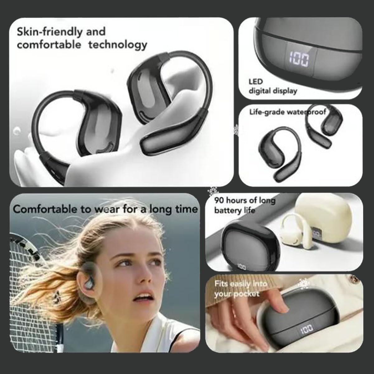 Hi-Fi Sports Bluetooth 5.4 Ear Hook Headphones With Noise Cancelling & Ai Translation, XT66 Sports Bluetooth 5.4 Ear Hook Headphones, 90 Hrs, IPX5 Waterproof Earphone For Workout/Running (Black)