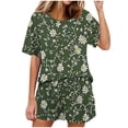 thumbnail image 1 of Aqestyerly Ensemble de Pyjama en Solde, Ensemble de Pyjama pour Femmes Couleur Unie Col Rond avec Pantalon Taille Élastique pour Confort/vert Armée(m), 1 of 6