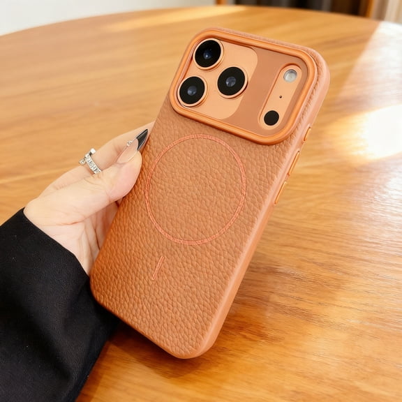 For iPhone 15 Plus Phone Case,Compatible With Wireless Charging,Anti-Scratch Litchi Pattern PU Leather Back,Soft TPU Shockproof Anti-fall Drop Protection,Thin Fit Phone Case,Brown