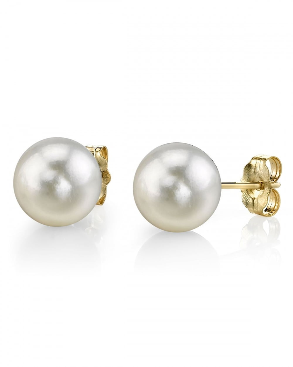 14K Gold Hanadama White Akoya Cultured Pearl Stud Earrings