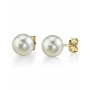 14K Gold 6.0-6.5mm White Akoya Cultured Pearl Stud Earrings - AA  Quality