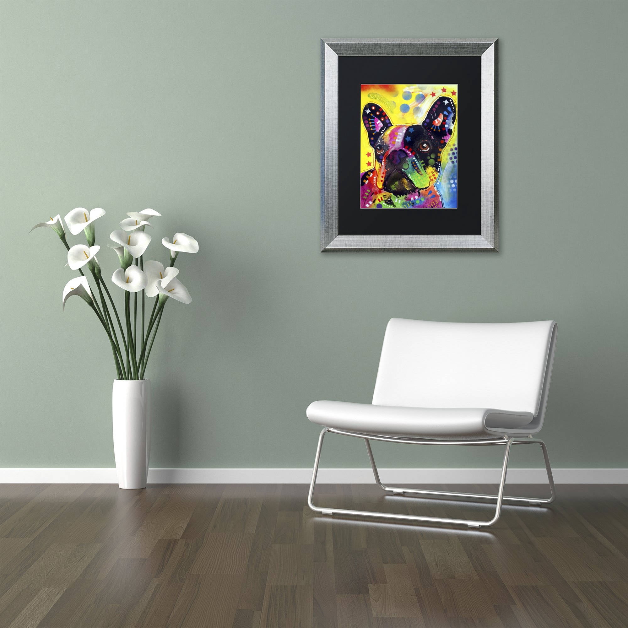 Trademark Fine Art "French Bulldog 2" Canvas Art by Dean Russo, Black Matte, Silver Frame