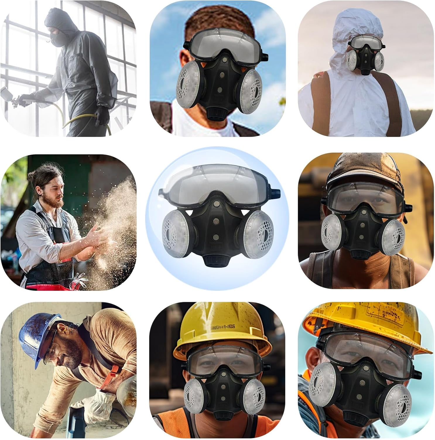 Dust Proof Integrated Respirator Mask, Industrial Grade Face Shield for Spray Painting & Grinding, Reusable Paint Respirator with Replaceable Filters (With Filter Face Accessories)