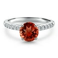 thumbnail image 3 of Gem Stone King 10K White Gold Red Garnet and Lab Grown Diamond Engagement Ring for Women | 1.40 Cttw | Round 6.5MM | Gemstone January Birthstone | Size 5, 3 of 6