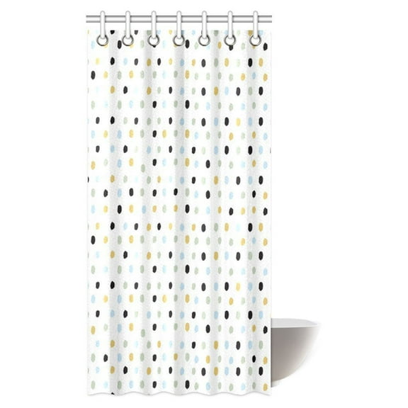 MYPOP Modern Ink Brush Line Shower Curtain, Trendy Messy Polka Dot Pattern Fabric Bathroom Shower Curtain with Hooks, 36 X 72 Inches