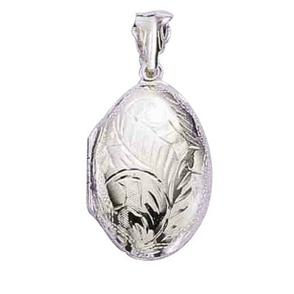 Sterling Silver 16" .8mm Box Chain Etched Oval Locket Pendant Necklace