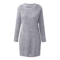 thumbnail image 3 of Lisingtool Dresses For Women 2022 Women'S Dress Ladies Autumn Winter Knit Turtleneck Long Sleeves Solid Color Slim Plush Sweater Dress Grey L, 3 of 7