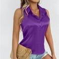 thumbnail image 2 of Lenpel Women's Tank Tops Trendy Summer Satin Sleeveless Collared Button down Shirts Business Casual Tunic Blouses, 2 of 7