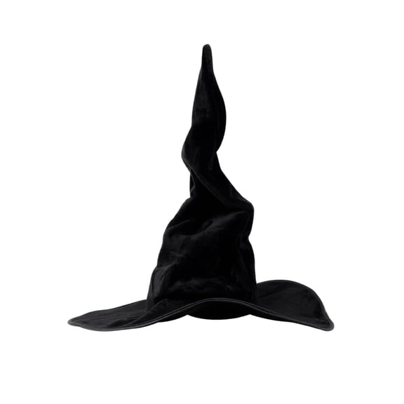 Crushed Velvet Wrinkled Witch Hat Adult Halloween, Polyester Fiber Twisted Curved Wizard Hat Vintage Prop for Spooky Halloween Party and Dress Up Black B