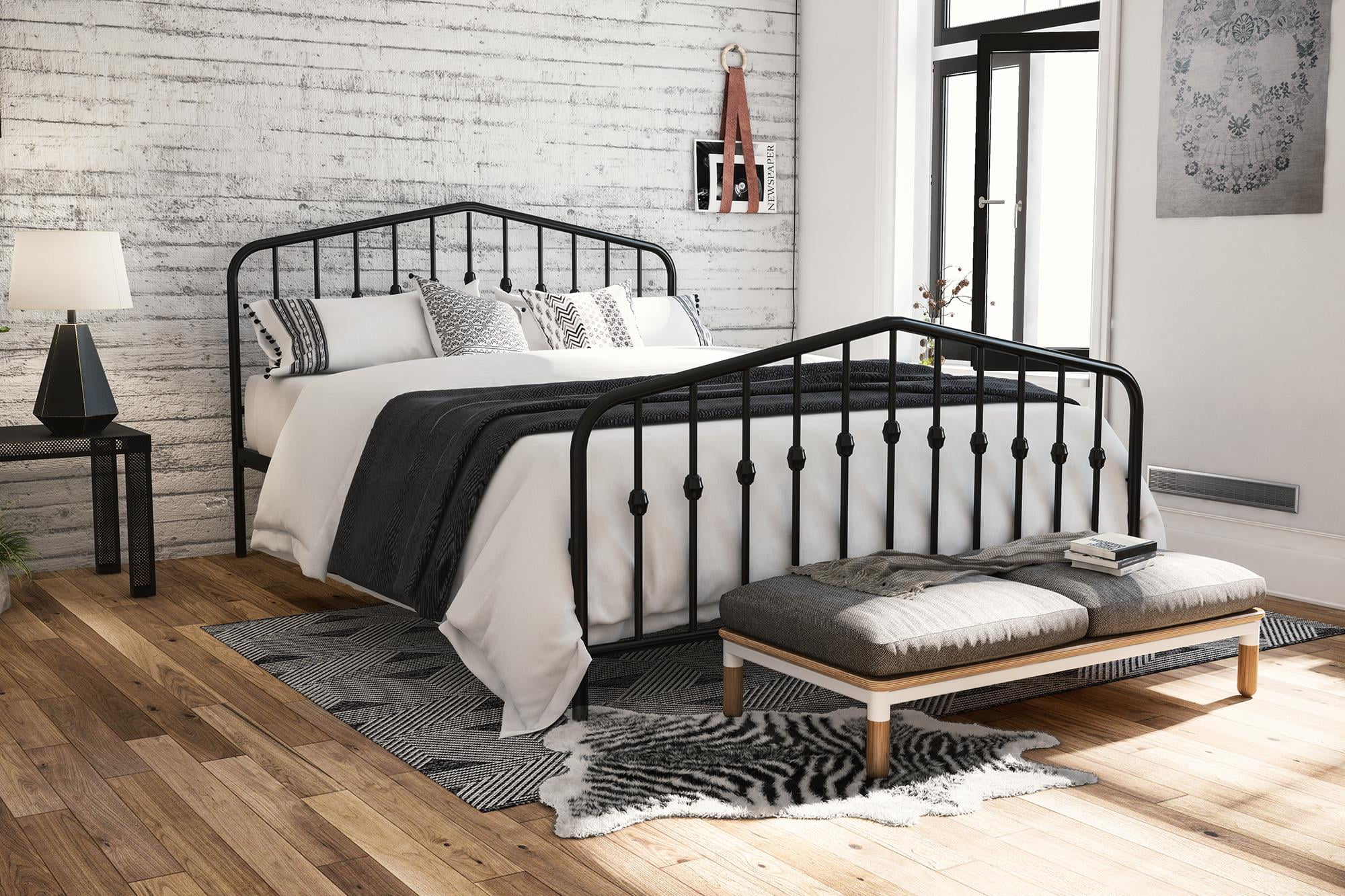 The Novogratz Modern Farmhouse Bushwick Metal Bed, Black, Full
