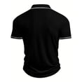 thumbnail image 6 of Men's Vertical Ribbed Polo Shirt Short Sleeve Contrast Piping Trim Stretch Collared Golf Top Casual Business Summer Shirt, 2XL, 6 of 7