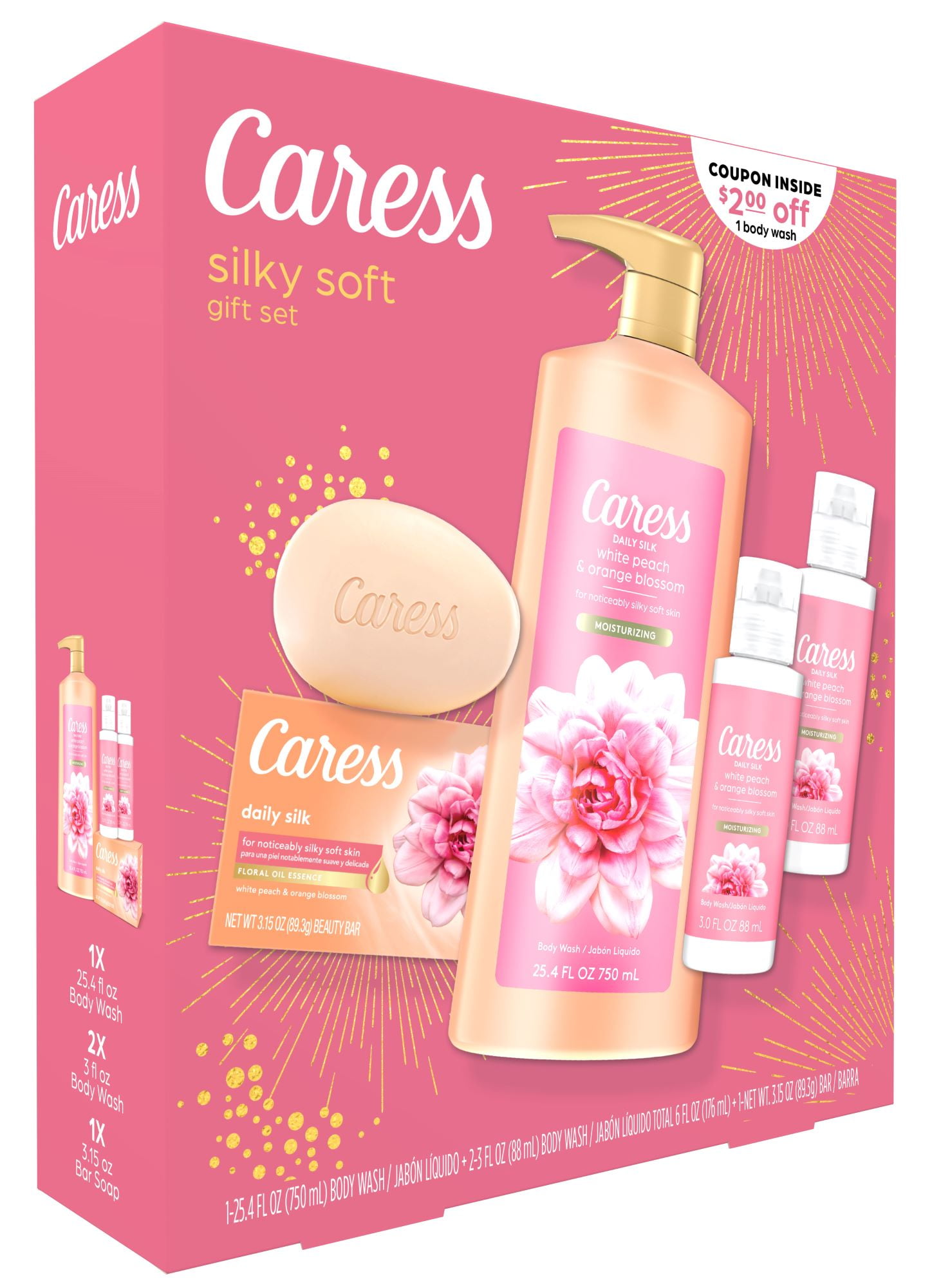 Caress Daily Silk Female Gift Pack: 25.4oz Body Wash, Bar Soap