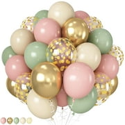 Pink and Green Balloons Retro Sage Olive Green Pink Beige Metallic Gold Confetti Latex Balloon for Easter Jungle Safari Christmas Woodland Floral Fairy Birthday Party Decorations